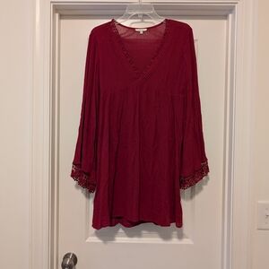 V-Neck Red Dress with Lace Trim